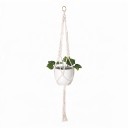 Macramé ophæng til blomsterkrukker med metalring og snoede knuder Længde 105 cm Håndlavet reb af plantefibre Hvid Boho dekoration 1