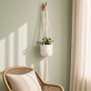 Hamac en macramé pour pot de fleurs avec une boucle tressée et des bras torsadés Longueur 105 cm Corde tressée à la main en fibres végétales Blanche 3