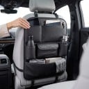Organizér na opěradlo auta 60 x 43 cm z PU kůže s kosočtvercovým prošitím Držák na pití a kapesníky Háčky Černý Ochrana sedadla 3