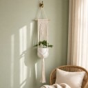 Macramé ophæng til plantekrukker med dekorativt vægpanel på træstang 105 cm Snor af plantefibre Hvid Boho dekoration 4