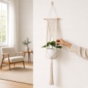 Macramé ophæng til plantekrukker med dekorativt vægpanel på træstang 105 cm Snor af plantefibre Hvid Boho dekoration 5