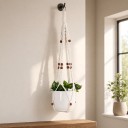 Hamac en macramé pour pot de fleurs avec anneau en métal et perles brun-rouge Longueur 90 cm Corde tissée en fibres végétales Blanche Pour plantes 3