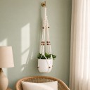 Hamac en macramé pour pot de fleurs avec anneau en métal et perles brun-rouge Longueur 90 cm Corde tissée en fibres végétales Blanche Pour plantes 4