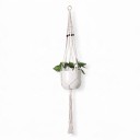 Macramé ophæng til plantekrukke med sorte perler og metalring Længde 105 cm Håndlavet reb af plantefibre Hvid Til planter 1