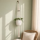 Macramé ophæng til plantekrukke med sorte perler og metalring Længde 105 cm Håndlavet reb af plantefibre Hvid Til planter 4