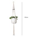 Macramé ophæng til plantekrukke med sorte perler og metalring Længde 105 cm Håndlavet reb af plantefibre Hvid Til planter 5