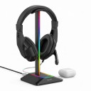 Stând de joc pentru căști cu iluminare RGB și porturi USB-C și USB Înălțime 24,2 cm Bară din aluminiu Bază antiderapantă 1