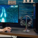 Stând de joc pentru căști cu iluminare RGB și porturi USB-C și USB Înălțime 24,2 cm Bară din aluminiu Bază antiderapantă 4