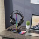 Stând de joc pentru căști cu iluminare RGB și porturi USB-C și USB Înălțime 24,2 cm Bară din aluminiu Bază antiderapantă 7