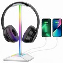 Stând de joc pentru căști cu iluminare RGB și porturi USB-C și USB Înălțime 24,2 cm Bară din aluminiu Bază antiderapantă 9
