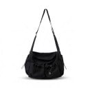 Nylon crossbody taske 36 x 27 x 18 cm Stor messenger taske med snore og vedhæng Sort Unisex 1