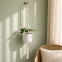 Macramé ophæng til blomsterkrukker Minimalistisk med metalring og snoet snor 100 cm Snor af plantefibre Hvid Boho dekoration 3