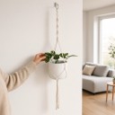 Macramé ophæng til blomsterkrukker Minimalistisk med metalring og snoet snor 100 cm Snor af plantefibre Hvid Boho dekoration 4
