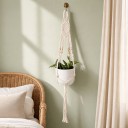 Macramé ophæng til blomsterkrukker med flettet rhombusmønster og træperler 105 cm Snor af plantefibre Hvid Boho dekoration 4