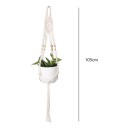 Macramé ophæng til blomsterkrukker med flettet rhombusmønster og træperler 105 cm Snor af plantefibre Hvid Boho dekoration 5