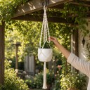 Macramé ophæng til blomsterkrukker med flettet ophæng og tætte spiralknuder 105 cm Snor af plantefibre Hvid Boho dekoration 2