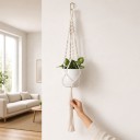 Macramé ophæng til blomsterkrukker med flettet ophæng og tætte spiralknuder 105 cm Snor af plantefibre Hvid Boho dekoration 5