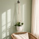 Macramé ophæng til blomsterkrukker med træperler og langt flettet bånd 90 cm Snor af plantefibre Hvid Boho dekoration 4