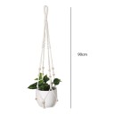 Macramé ophæng til blomsterkrukker med træperler og langt flettet bånd 90 cm Snor af plantefibre Hvid Boho dekoration 5