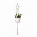 Macramé ophæng til plantekrukker med geometrisk flettet konstruktion og metalring 90 cm Snor lavet af plantefibre Hvid Boho dekoration 1