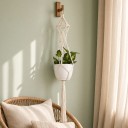 Macramé ophæng til plantekrukker med geometrisk flettet konstruktion og metalring 90 cm Snor lavet af plantefibre Hvid Boho dekoration 4
