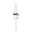 Hamac en macramé pour pot de fleurs avec grand cercle et panneau en losange 105 cm Corde en fibres végétales Blanche Décoration Boho 1
