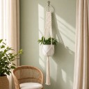 Hamac en macramé pour pot de fleurs avec grand cercle et panneau en losange 105 cm Corde en fibres végétales Blanche Décoration Boho 3