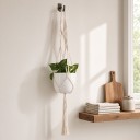 Hamac en macramé pour pot de fleurs avec une longue anse et un motif tressé croisé de 105 cm Corde en fibres végétales Blanche Décoration Boho 3