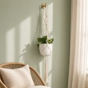 Hamac en macramé pour pot de fleurs avec une longue anse et un motif tressé croisé de 105 cm Corde en fibres végétales Blanche Décoration Boho 4