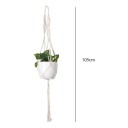 Hamac en macramé pour pot de fleurs avec une longue anse et un motif tressé croisé de 105 cm Corde en fibres végétales Blanche Décoration Boho 6