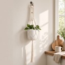 Macramé ophæng til plantekrukker med træring og flettet bånd med perler 100 cm Snor lavet af plantefibre Hvid Boho dekoration 3