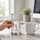 Kinetisk gynge med figur i metalramme 6,5 x 19 cm Sølv pendel dekoration til skrivebordet i kontoret og stuen 2