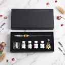 Glas Dip Pen mit Blume 19 cm Set mit 4 Tinten, Ständer und Glasbehälter In Geschenkbox Für Kalligraphie 3