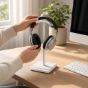 Suport pentru căști cu suport pentru telefon și tabletă Înălțime 23 cm Țeavă din aluminiu Pernă moale din TPE Pentru headset de gaming pe birou 8