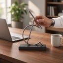 Kinetisk pendul C 28,5 x 9,5 x 24,5 cm Bevægelsesarm på leje Plastisk fod Sølv og sort Borddekoration til kontoret 4
