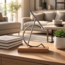 Kinetisk pendul C 28,5 x 9,5 x 24,5 cm Bevægeligt arm på leje Fod i trædekoration Sølv og brun Dekoration til kontoret 2