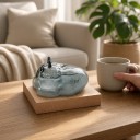 Bouřkové sklo Storm Glass ve tvaru spící kočky 11 x 6,5 cm Skleněný barometr s krystaly na dřevěném podstavci Dekorace 4