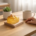 Bouřkové sklo Storm Glass ve tvaru spící kočky 11 x 6,5 cm Skleněný barometr s krystaly na dřevěném podstavci Dekorace 6