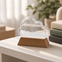 Bouřkové sklo Storm Glass ve tvaru mráčku 9,5 x 7 x 11 cm Průhledný skleněný barometr s krystaly na dřevěném podstavci Dekorace 2