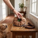Snusemåtte til hunde med en diameter på 48 cm Rund filt måtte til godbidder med snoretræk Grøn og brun til langsom fodring 7