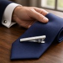 Nyakkendőcsipesz 6 x 0,6 cm Fém nyakkendőcsipesz csiszolt felülettel és ferde barázdákkal Ezüst Kiegészítő az irodába és az esküvőre 3