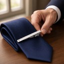 Nyakkendőcsipesz kővel 6 x 0,6 cm Fém nyakkendőcsipesz matt középrésszel és ferde barázdált sávokkal Ezüst Kiegészítő öltönyhöz 3