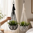 Makramé ophæng til blomsterkrukker 2 stk Hvid og sort 50 cm med metalring og 2 S kroge Håndlavet i boho stil til stueplanter 4