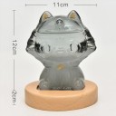 Bouřkové sklo Storm Glass ve tvaru sedící kočky 11 x 12 cm Šedý skleněný barometr s krystaly Dřevěný podstavec Dekorace na stůl 4