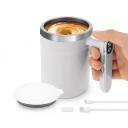 Cana automată de amestecare 13,5 x 9 x 14 cm pentru 400 ml cu capac și display de temperatură în mâner, încărcată prin USB-C, de culoare albă 3