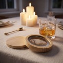 Fumoir en bois pour verre avec filtre à copeaux et couvercle en bois Accessoire rond en bois clair Pour aromatiser les cocktails et le whisky 3