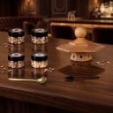 Ensemble de fumeur en bois pour cocktails et whisky Smoker avec 4 bocaux de copeaux, cuillère et brosse pour aromatiser les boissons 4