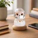 Bouřkové sklo Storm Glass ve tvaru kočky v helmě 9 x 5,5 cm Průhledný skleněný barometr s krystaly Dřevěný podstavec Dekorace 2