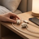 Drátová sluchátka na spaní do uší s konektorem USB-C Mikrofon a ovládání hlasitosti Kabel 1,2 m Dvouvrstvé silikonové koncovky Béžová 7