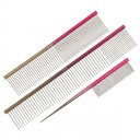 Sæt af 3 kamme til udredning af pels til hunde og katte Kam med spids ende og 2 kombinerede kamme Rustfrit stål 304 Rosa-guld 1